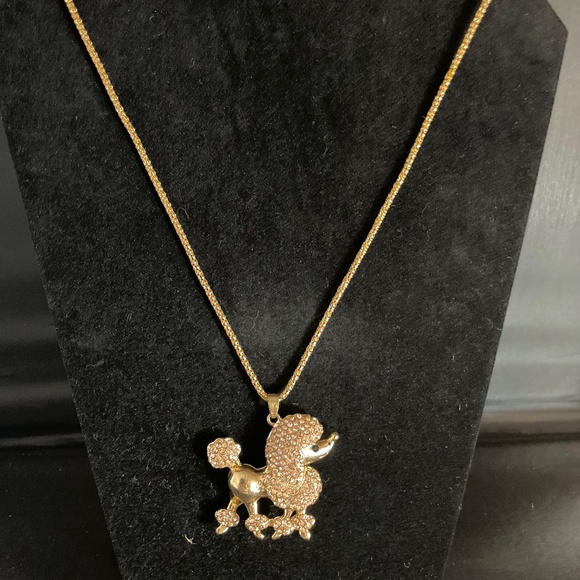 New Betsey Johnson Rhinestone Embellished Gold Dog Poodle Chain Necklace - Picture 7 of 7